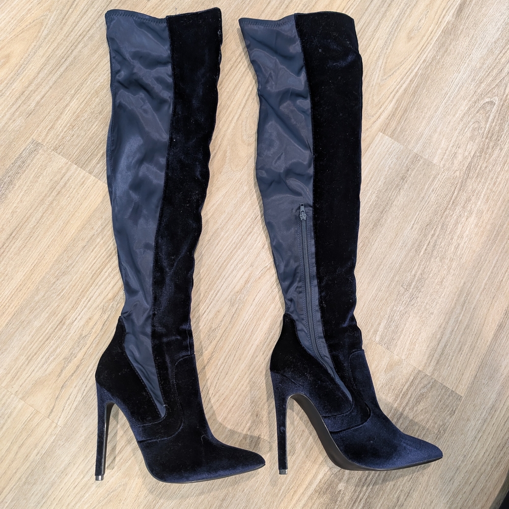 JustFab Midnight Velvet Over the Knee Boots - Picture 1 of 13